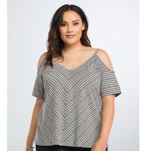 Torrid striped cold shoulder swing tee